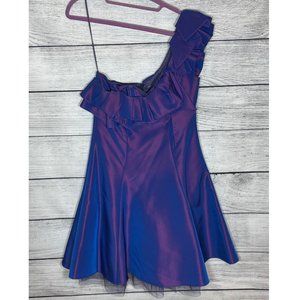 Nicole Miller One Shoulder Iridescent Blue Purple Dress Sz 2